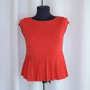 Pinko Cherry Red Italian Sleeveless Knit Pleated Top Sz XS